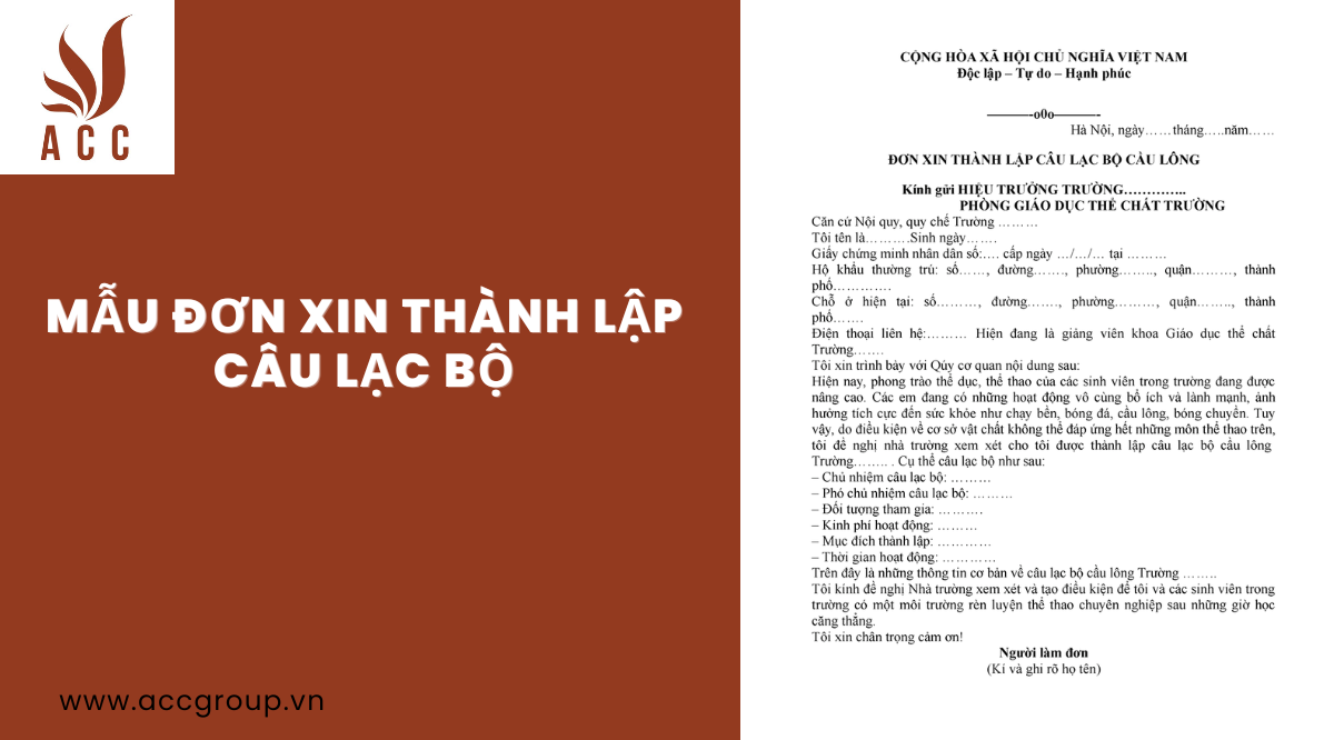 Mẫu đơn xin thành lập câu lạc bộ