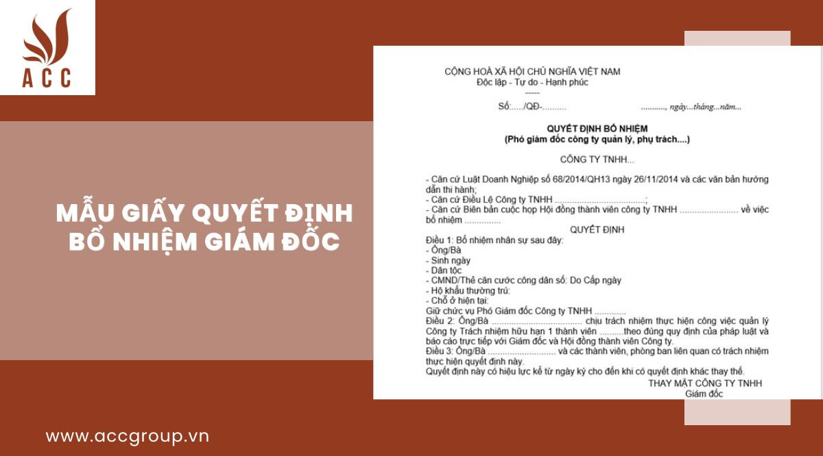 Mẫu giấy quyết định bổ nhiệm giám đốc