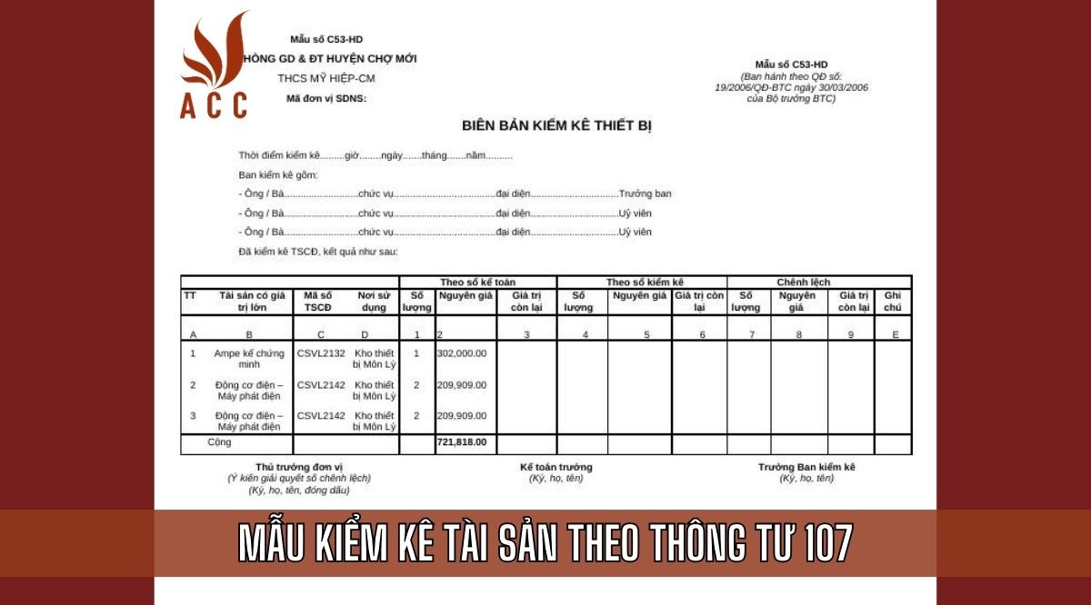 Mẫu kiểm kê tài sản theo thông tư 107