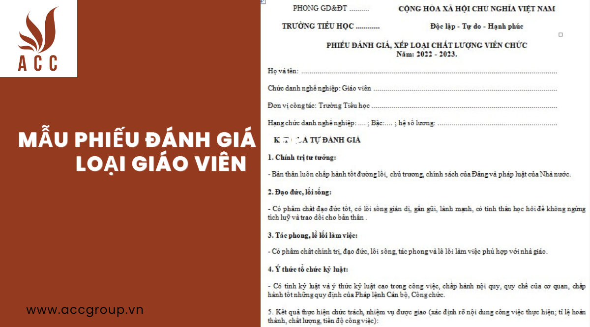 Mẫu phiếu đánh giá xếp loại giáo viên