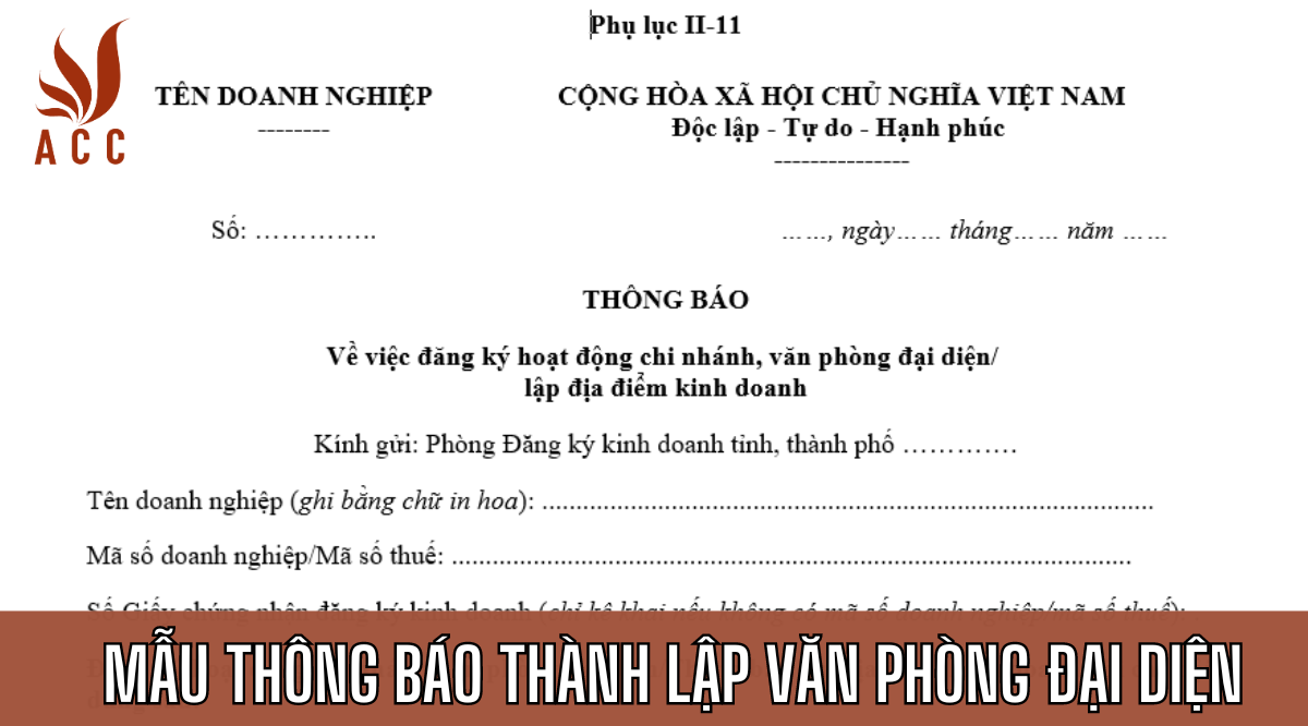 Mẫu thông báo thành lập văn phòng đại diện