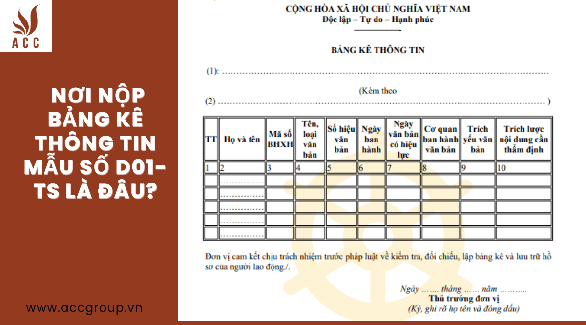 Nơi nộp bảng kê thông tin mẫu số D01-TS là đâu?