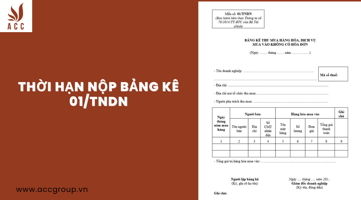 Thời hạn nộp bảng kê 01/TNDN