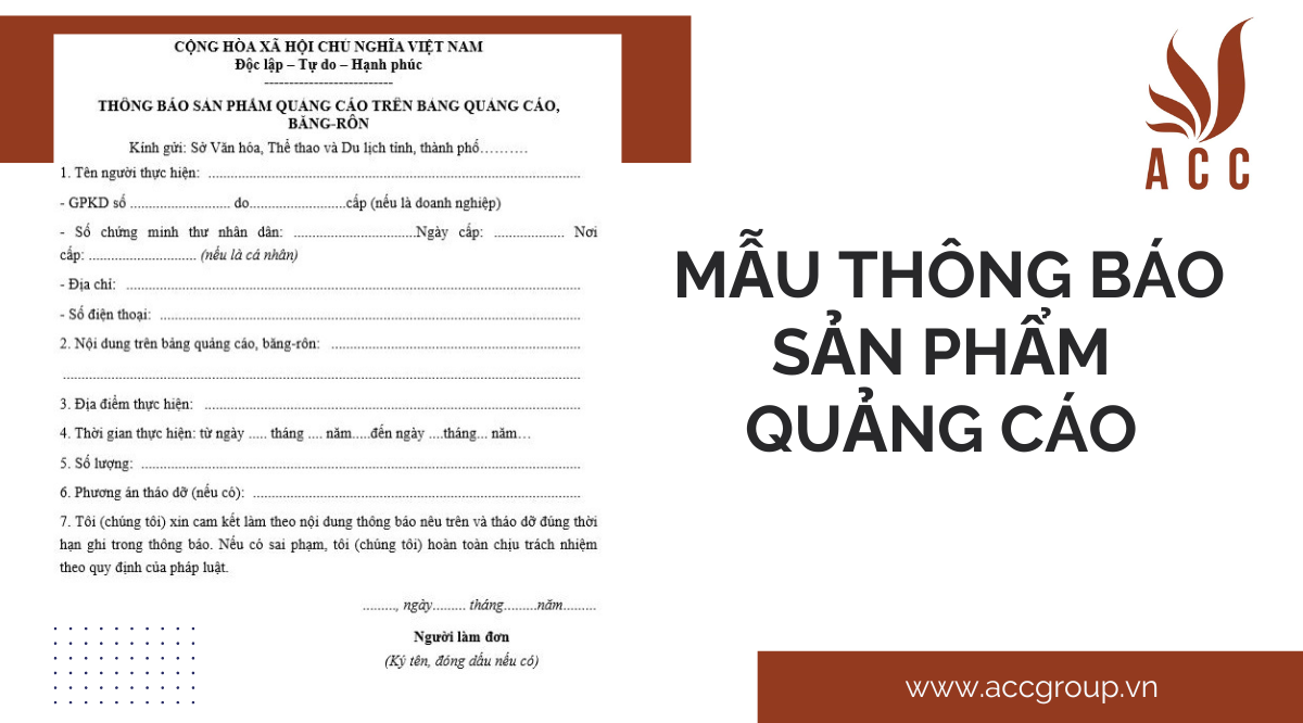 Mẫu thông báo sản phẩm quảng cáo