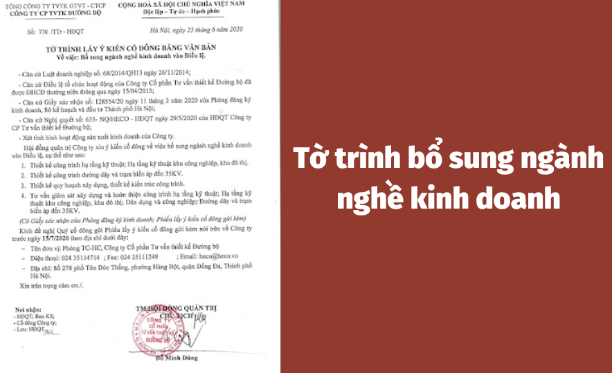 Tờ trình bổ sung ngành nghề kinh doanh