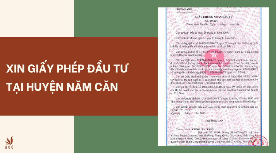 Dịch vụ xin giấy phép đầu tư tại Huyện Năm Căn
