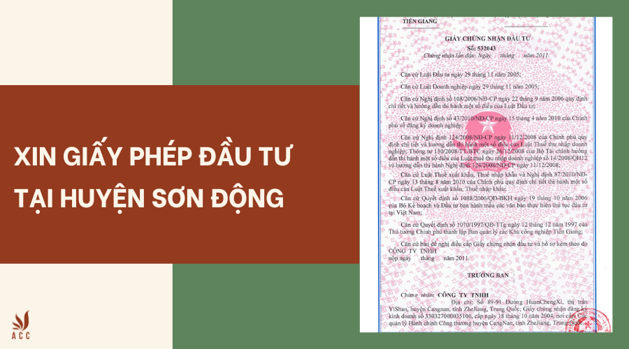 Dịch vụ xin giấy phép đầu tư tại Huyện Sơn Động