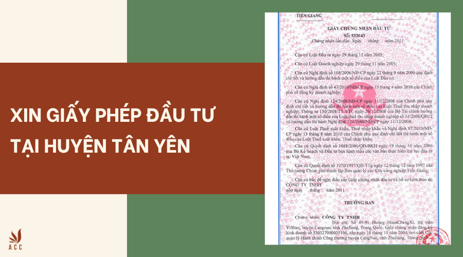 Dịch vụ xin giấy phép đầu tư tại Huyện Tân Yên