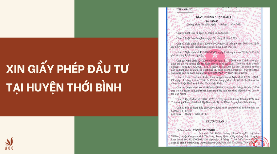 Dịch vụ xin giấy phép đầu tư tại Huyện Thới Bình