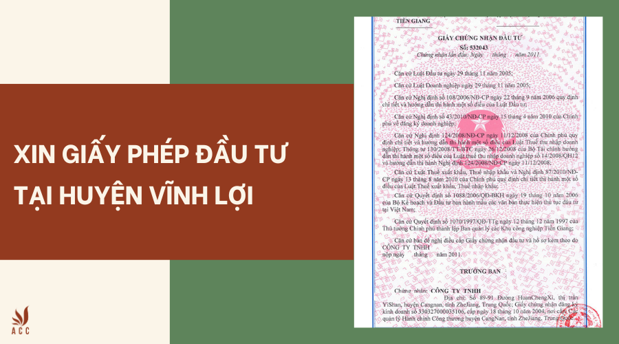 Dịch vụ xin giấy phép đầu tư tại Huyện Vĩnh Lợi