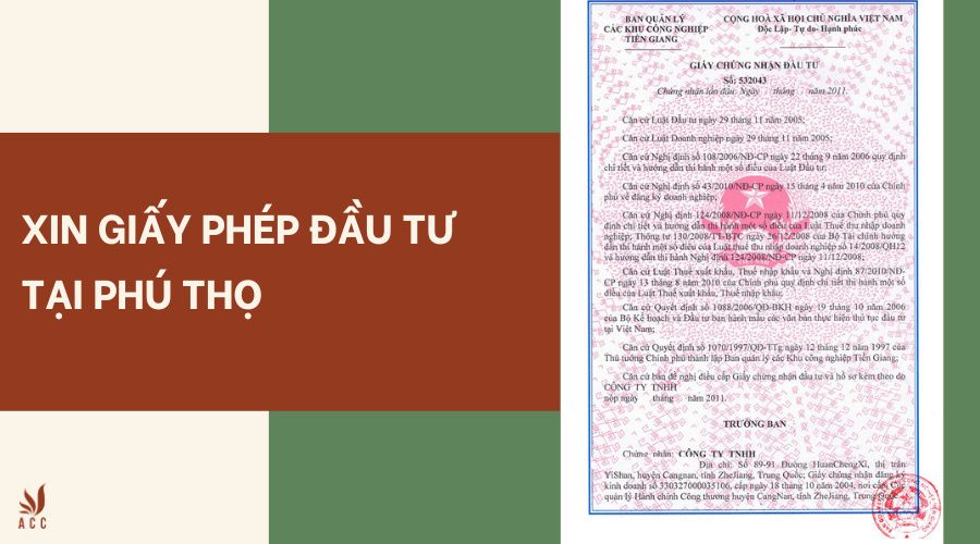 Dịch vụ xin giấy phép đầu tư tại Phú Thọ