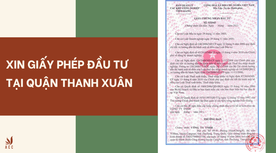 Dịch vụ xin giấy phép đầu tư tại Quận Thanh Xuân