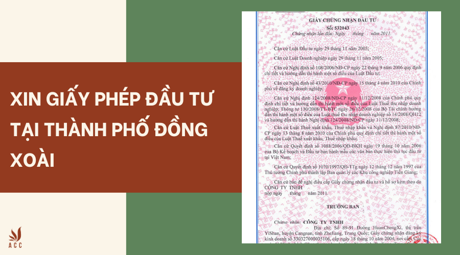 Dịch vụ xin giấy phép đầu tư tại thành phố Đồng Xoài