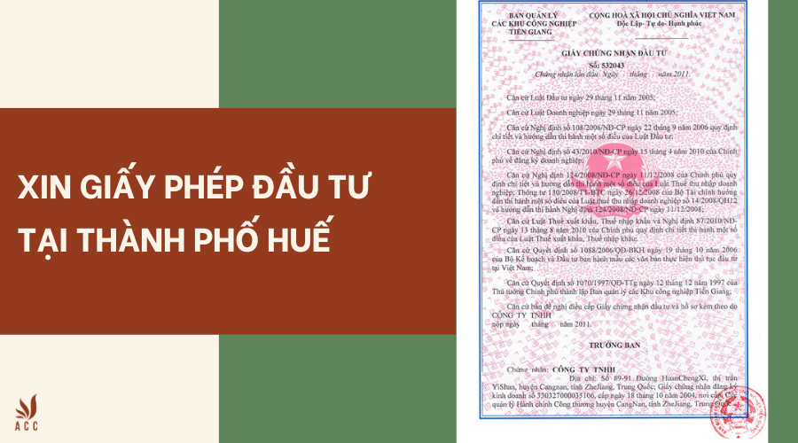 Dịch vụ xin giấy phép đầu tư tại thành phố Huế