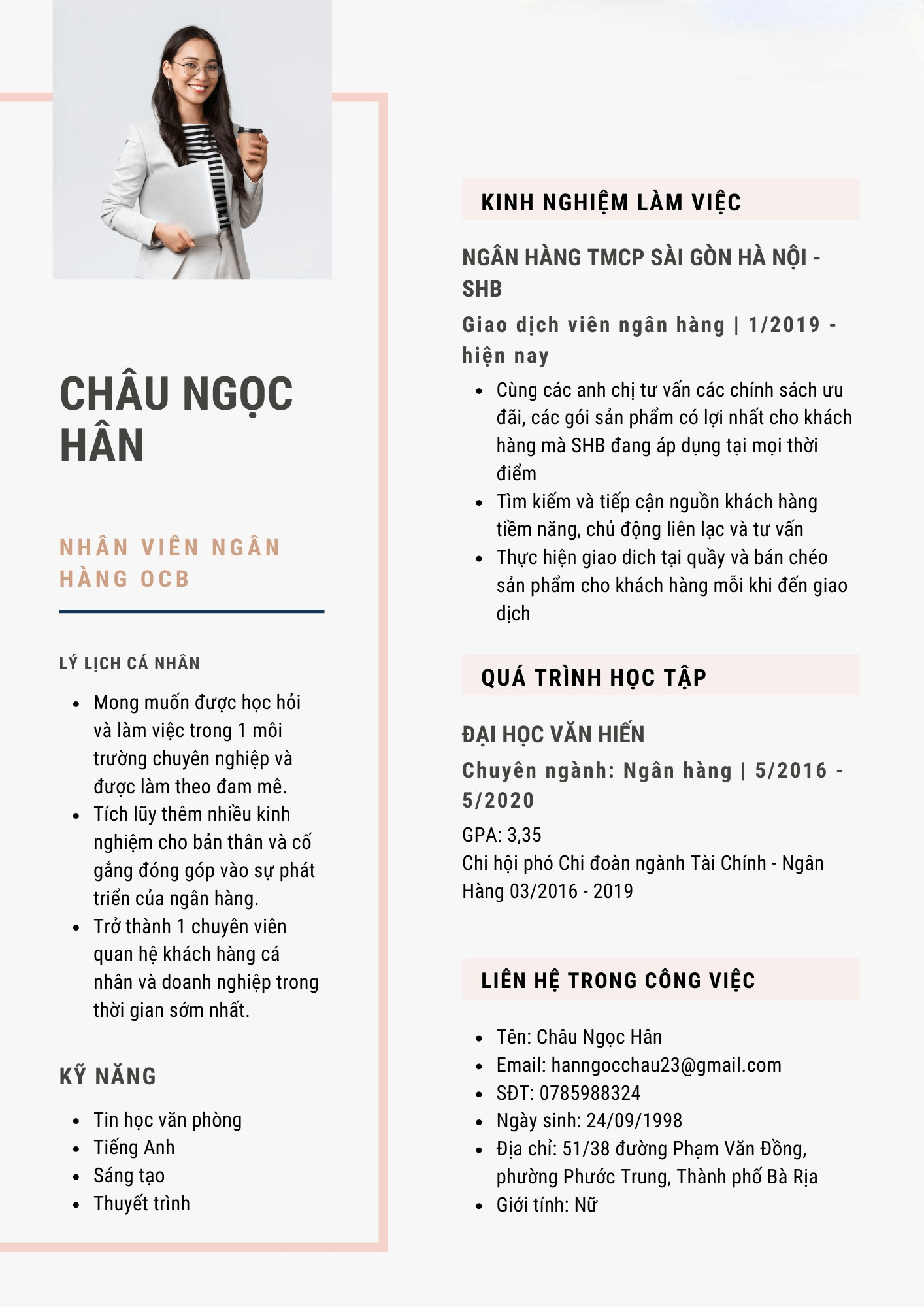 Mẫu CV ngân hàng OCB