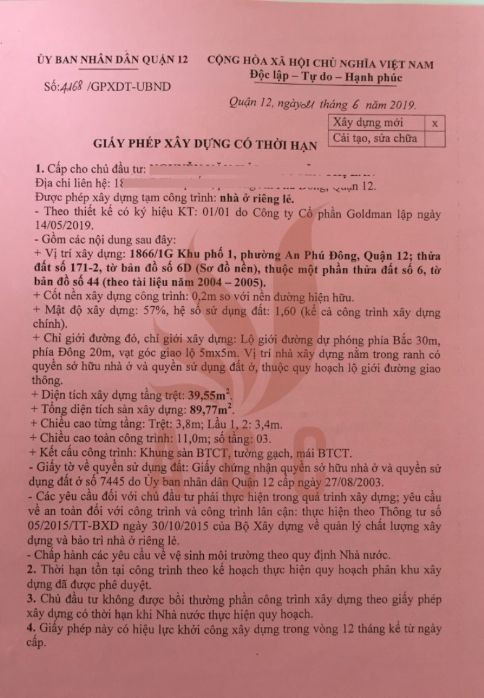 Giấy phép xây dựng tạm có thời hạn 5 năm