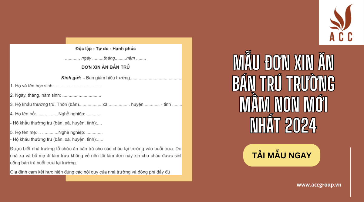Mẫu đơn xin ăn bán trú trường mầm non mới nhất 2024