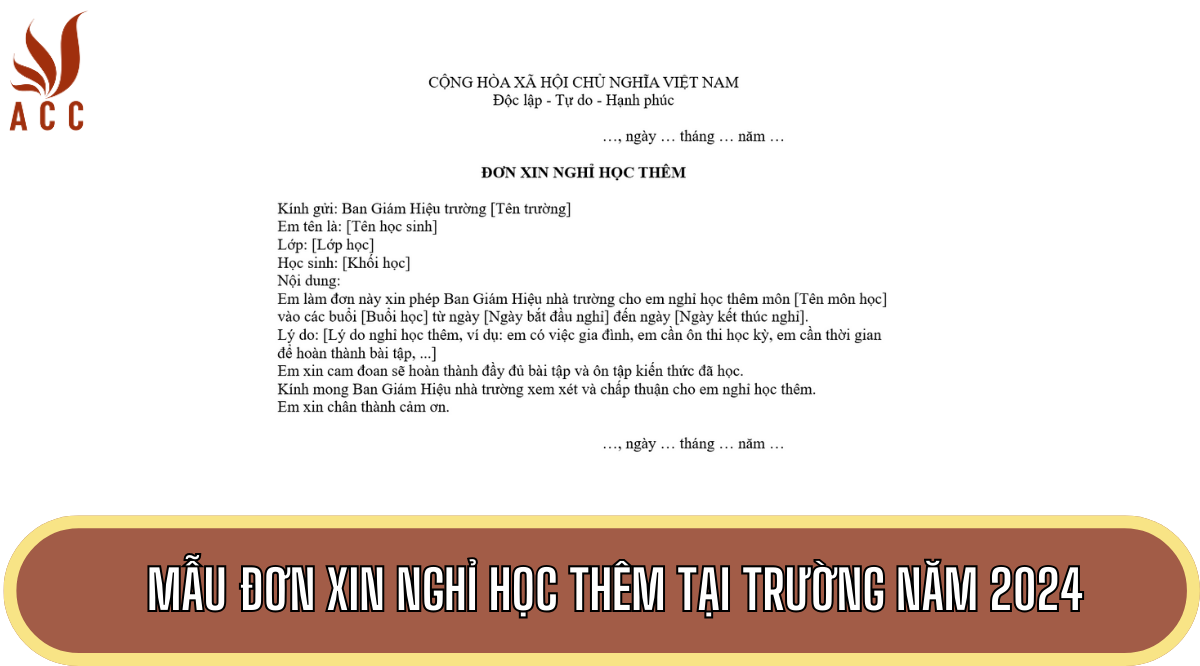 Mẫu đơn xin nghỉ học thêm tại trường năm 2024