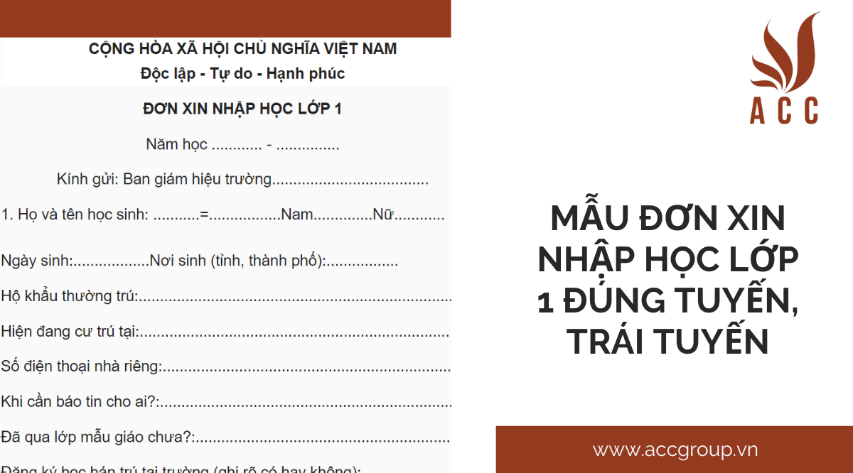 Mẫu đơn xin nhập học lớp 1 đúng tuyến, trái tuyến
