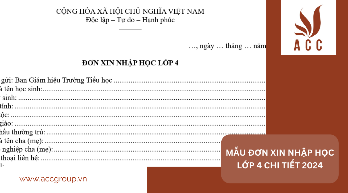 Mẫu đơn xin nhập học lớp 4 chi tiết 2024