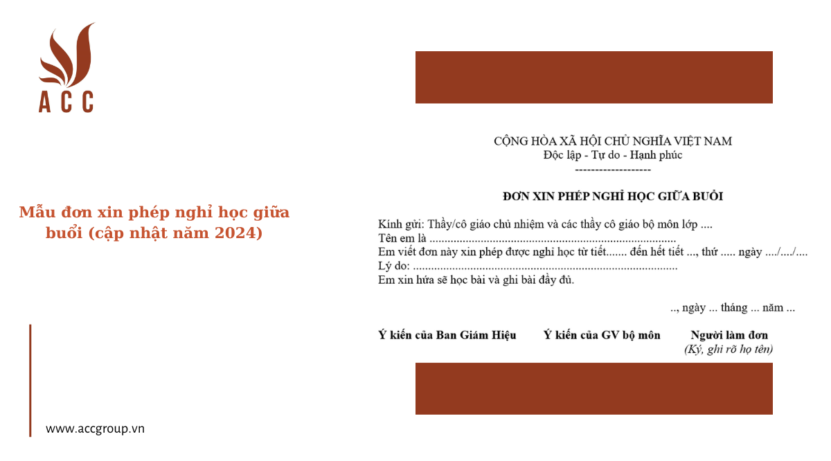 Mẫu đơn xin phép nghỉ học giữa buổi (cập nhật năm 2024)