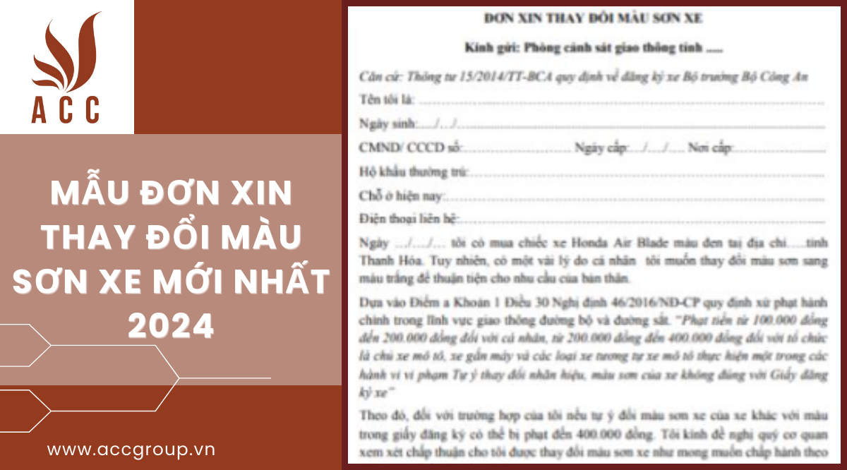 Mẫu đơn xin thay đổi màu sơn xe mới nhất 2024