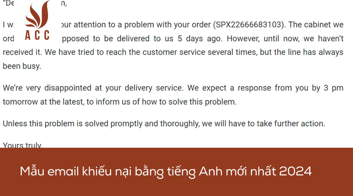 Mẫu email khiếu nại bằng tiếng Anh mới nhất 2024