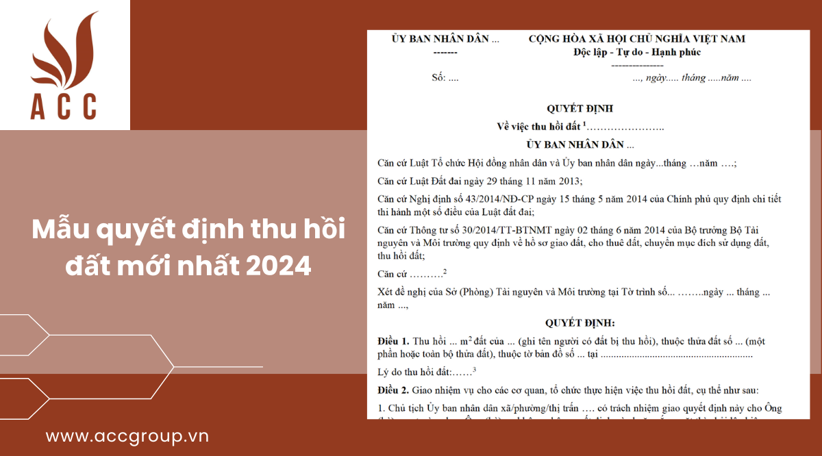 Mẫu quyết định thu hồi đất mới nhất 2024