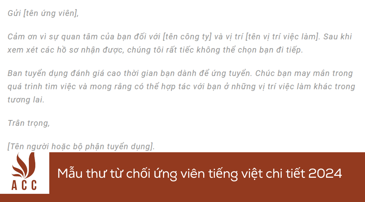 Mẫu thư từ chối ứng viên tiếng việt chi tiết 2024