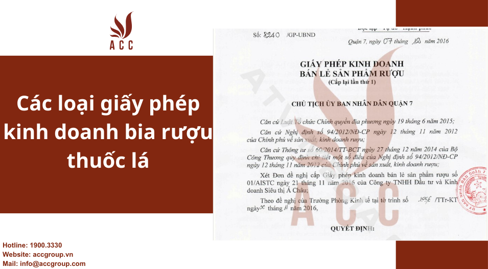 Các loại giấy phép kinh doanh bia rượu thuốc lá