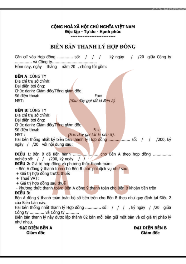 Mẫu biên bản nghiệm thu và thanh lý hợp đồng chuẩn quy định