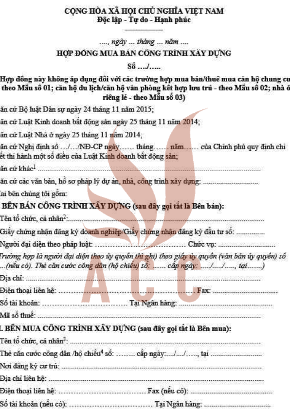 Mẫu hợp đồng bảo hiểm công trình xây dựng theo quy định pháp luật
