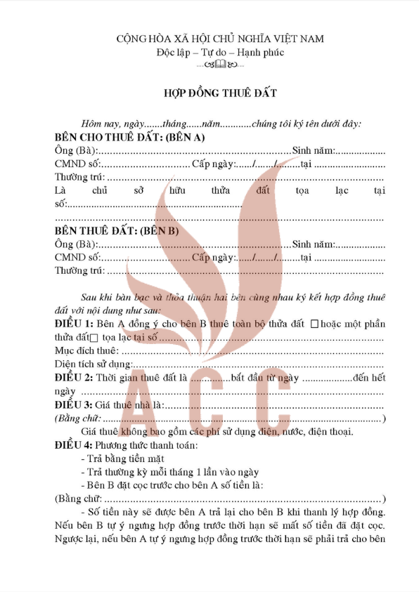 Mẫu hợp đồng thuê đất 