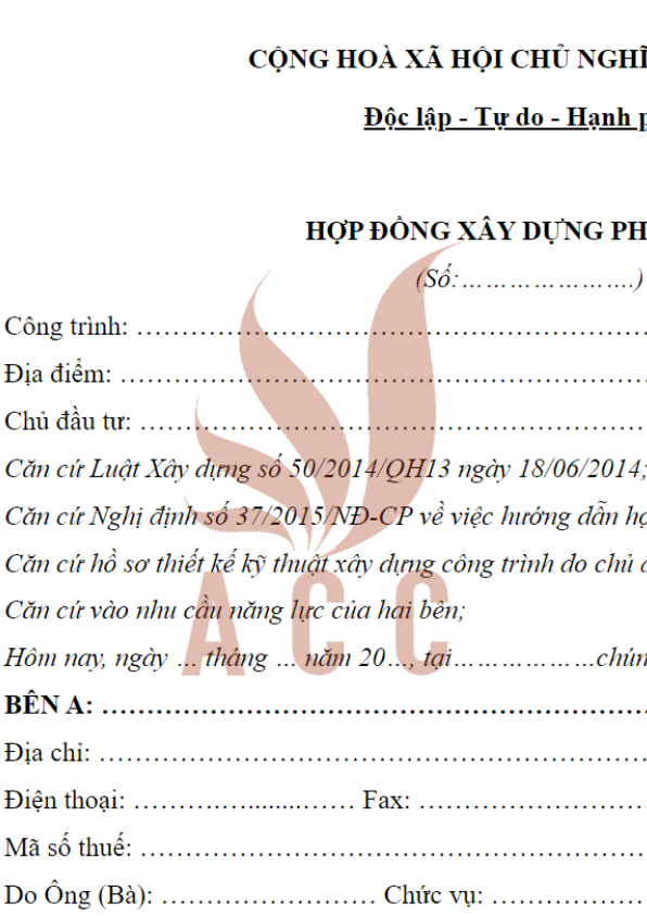 Mẫu hợp đồng xây dựng phần thô nhà ở