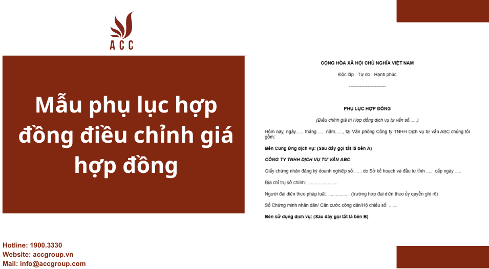 Mẫu phụ lục hợp đồng điều chỉnh giá hợp đồng