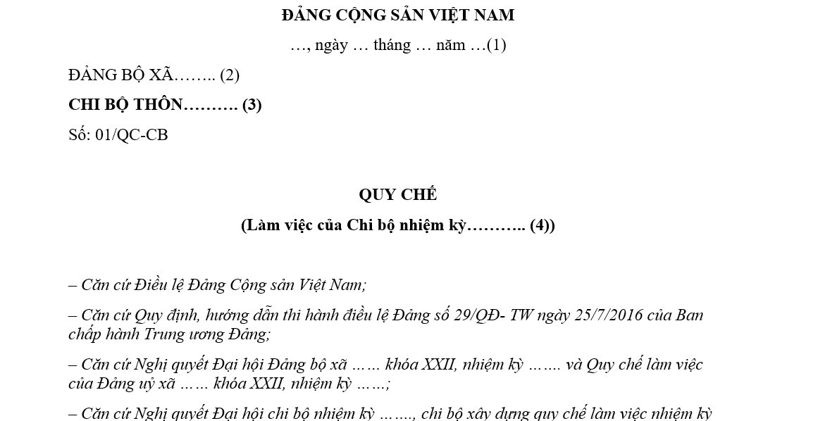 Mẫu quy chế làm việc của chi bộ nông thôn cập nhật 2024