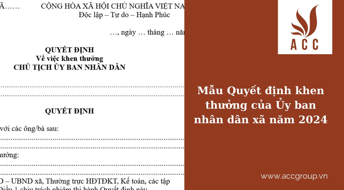 Mẫu Quyết định khen thưởng của Ủy ban nhân dân xã năm 2024