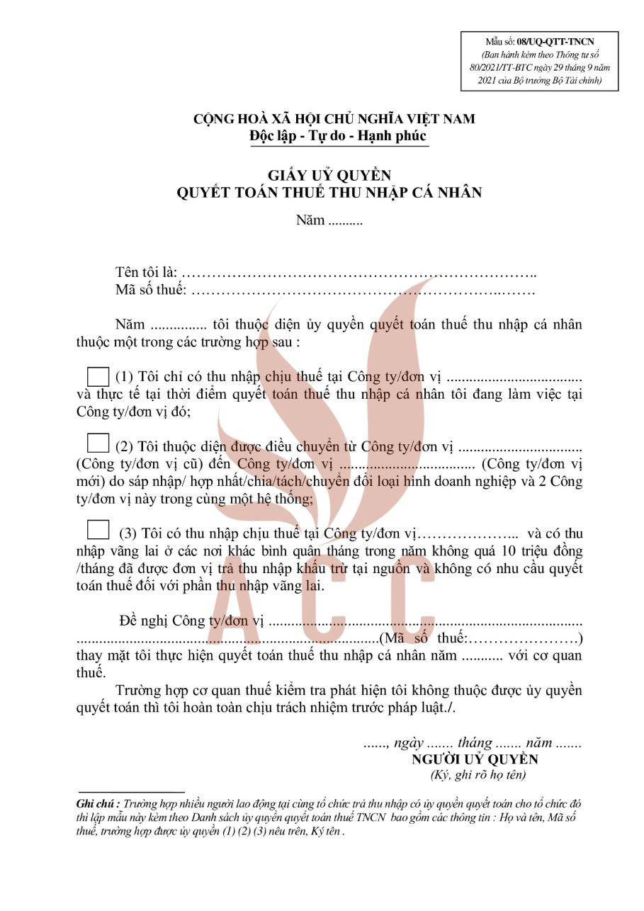Mẫu số 08UQ-QTT-TNCN