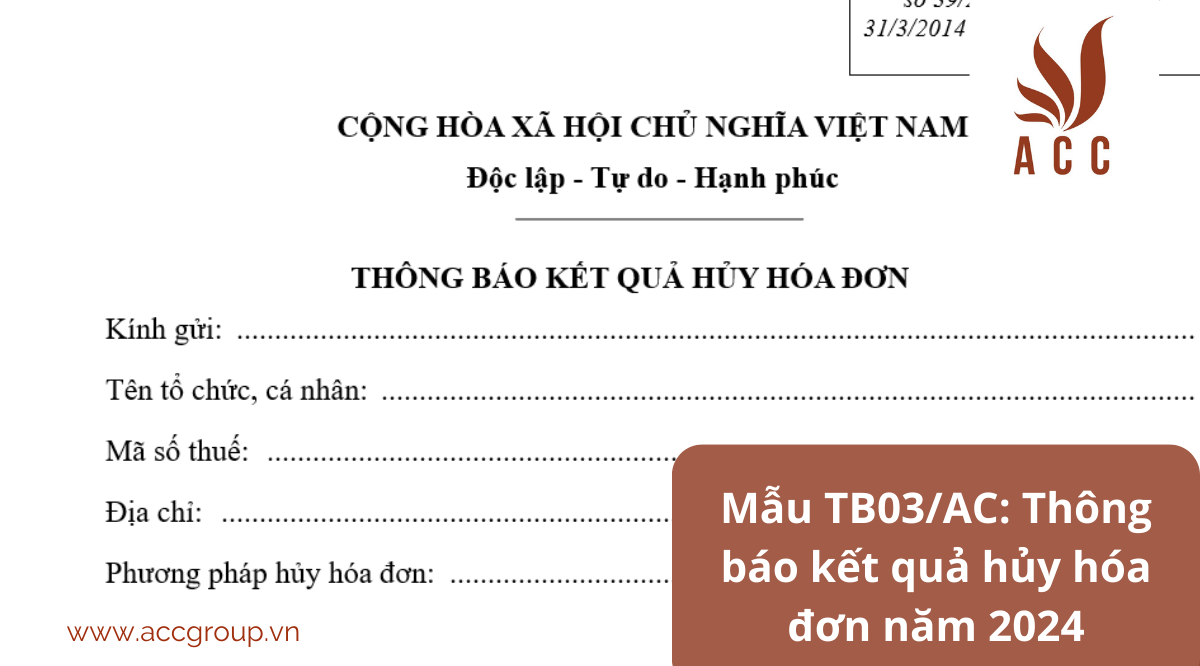 Mẫu TB03/AC: Thông báo kết quả hủy hóa đơn năm 2024