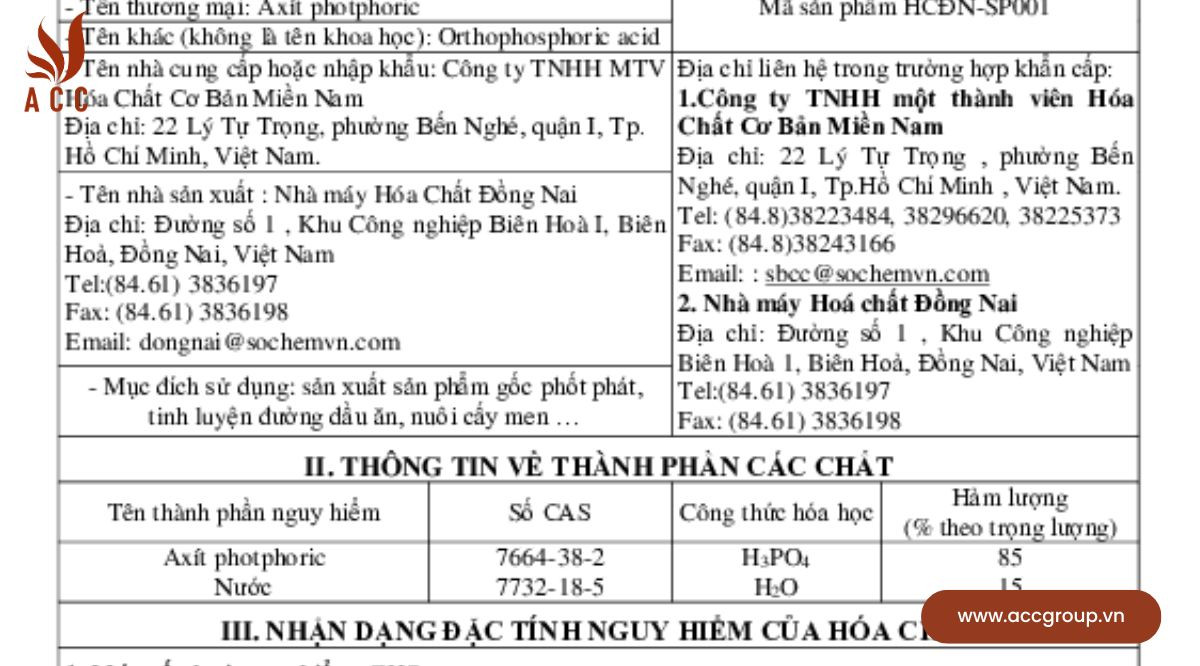 Phiếu an toàn hoá chất ( Hình ảnh minh hoạ) 