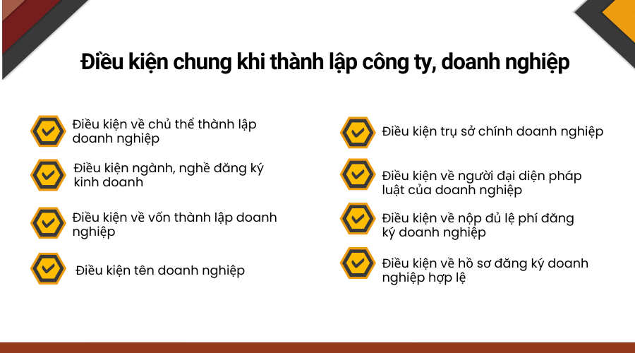 Điều kiện chung khi thành lập công ty, doanh nghiệp