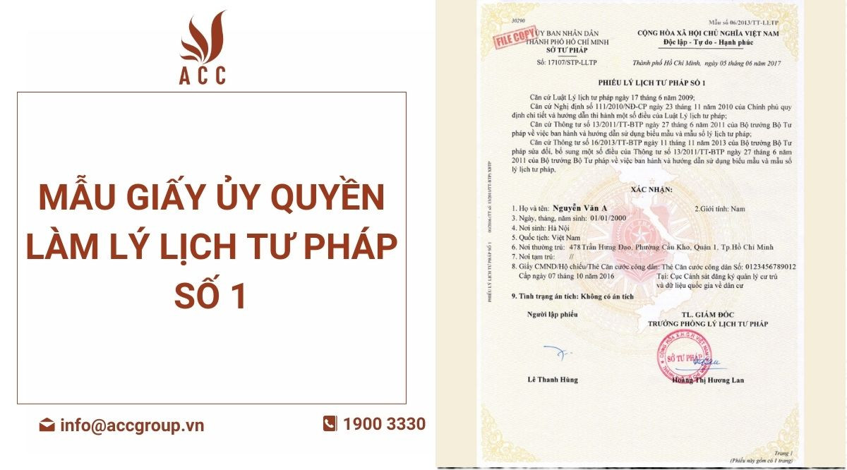 Mẫu giấy ủy quyền làm Lý lịch tư pháp số 1