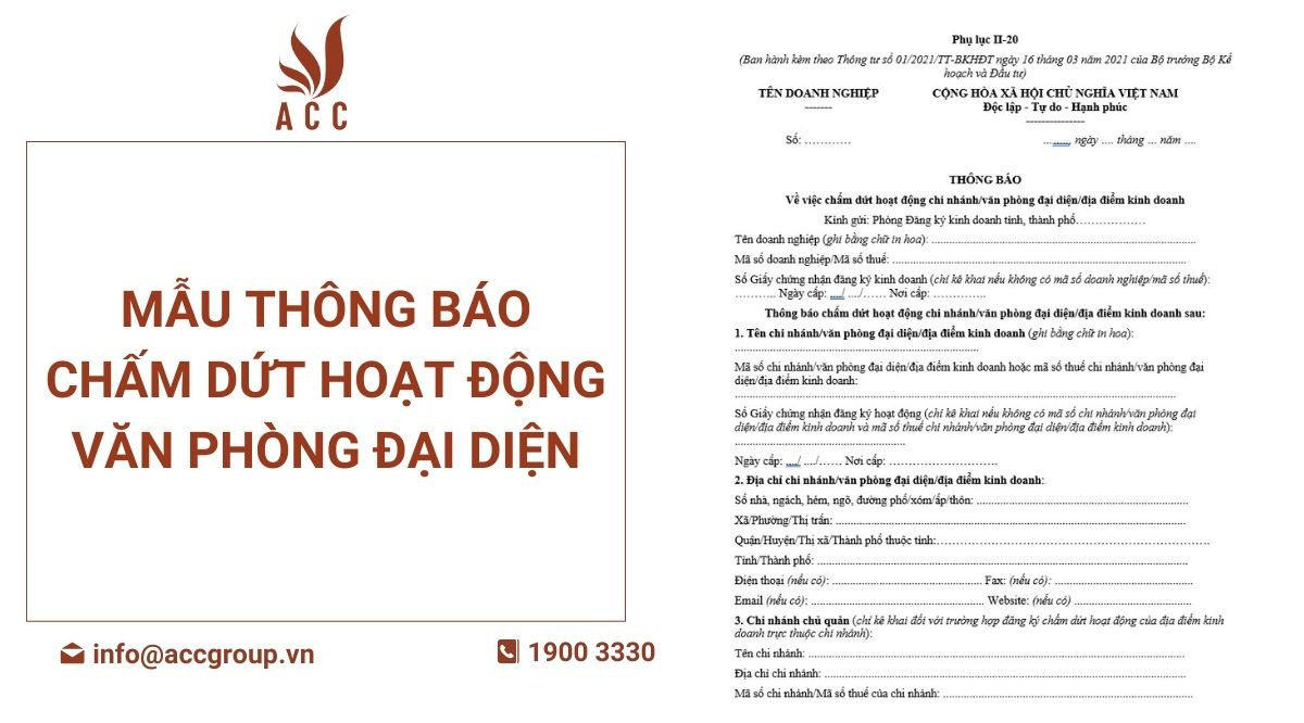 Mẫu thông báo chấm dứt hoạt động văn phòng đại diện