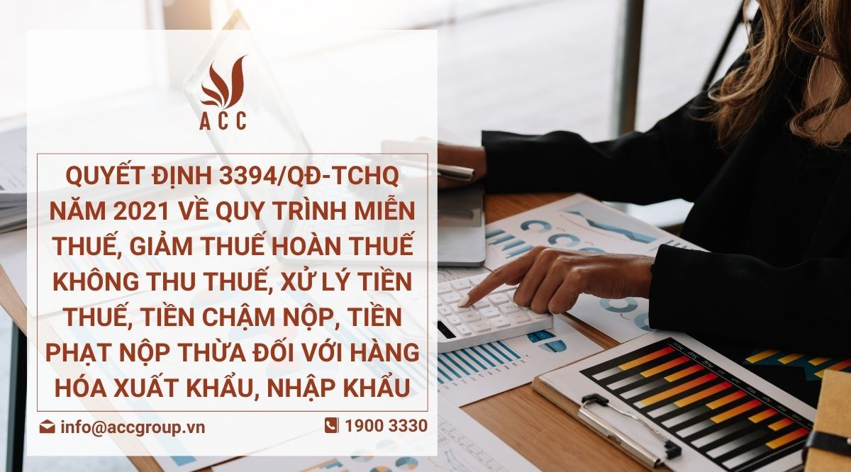 Quyết định 3394QĐ-TCHQ năm 2021 về Quy trình miễn thuế, giảm thuế hoàn thuế không thu thuế, xử lý tiền thuế, tiền chậm nộp, tiền phạt nộp thừa đối với hàng hóa xuất khẩu, nhập khẩu