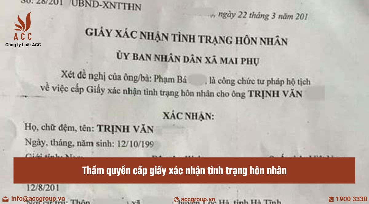 Thẩm quyền cấp giấy xác nhận tình trạng hôn nhân