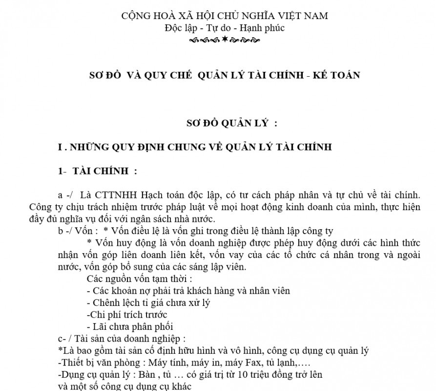 Mẫu quy chế tài chính công ty cổ phần