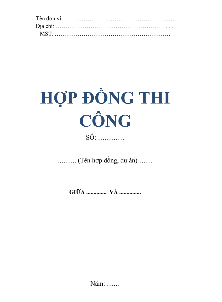 Mẫu bìa hợp đồng thi công