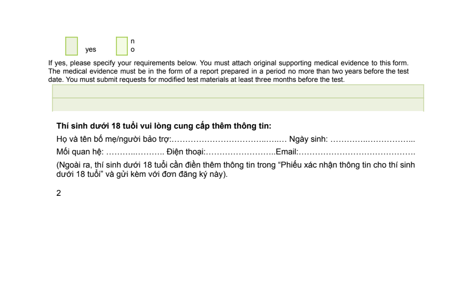 Mẫu đơn đăng ký thi IELTS