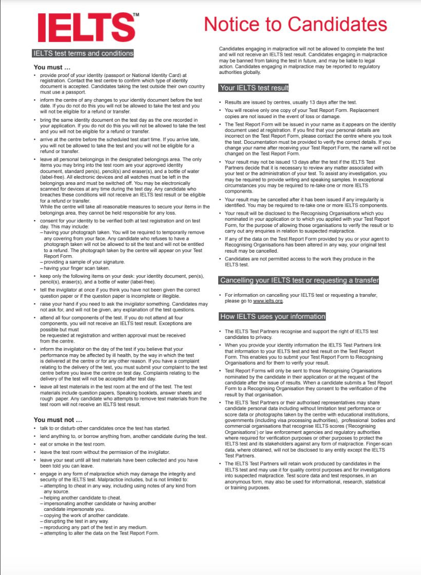 Mẫu đơn đăng ký thi IELTS