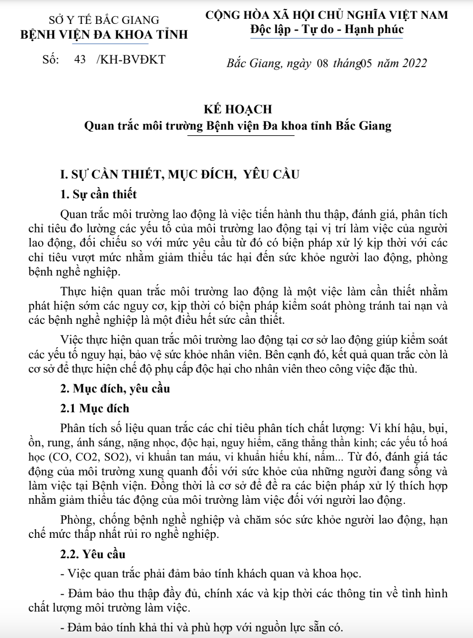 Kế hoạch quan trắc môi trường mới nhất
